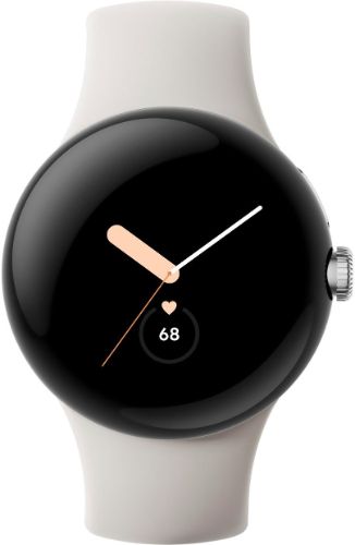 Google  Pixel Watch 1 - 32GB - Bluetooth - 41mm - Polished Silver - Stainless Steel - Chalk - Active Band - Fluoroelastomer - Excellent